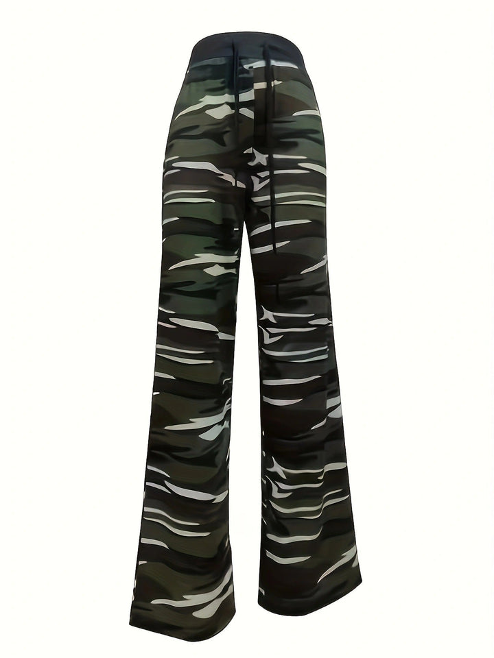 Damen Bequeme Freizeit-Hose mit Kordelzug und camouflagemuster Drune