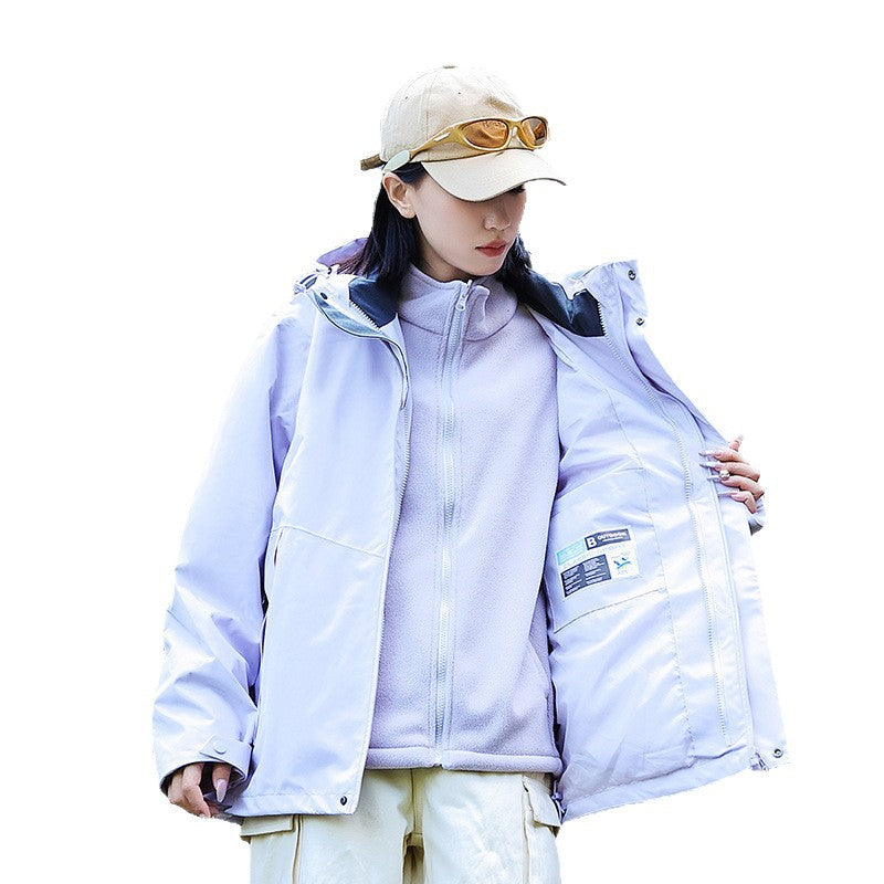 Damen technische Mehrlagen-Hardshell-Regenjacke mit verstellbarer Kapuze, Brustriemen und wasserabweisenden Reißverschlüssen Drune