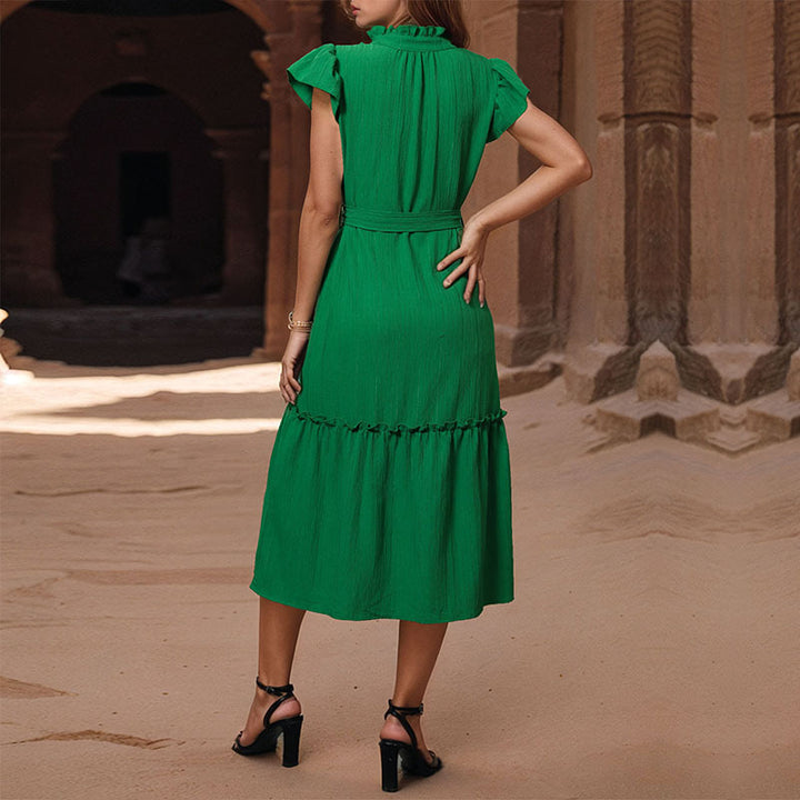 Damen Midi-Wickelkleid mit Rüschendetails und elastischem Taillenzug Drune