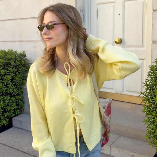 Damen Strickcardigan mit frontaler Schnürung & legerer Oversize-Silhouette Drune