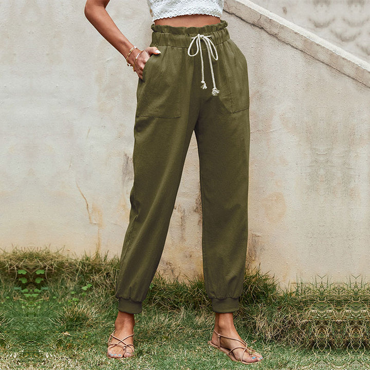 Damen Leichte Paperbag-Joggerhose mit Kordelzug, hohen Bundfalten und elastischen Bündchen Drune