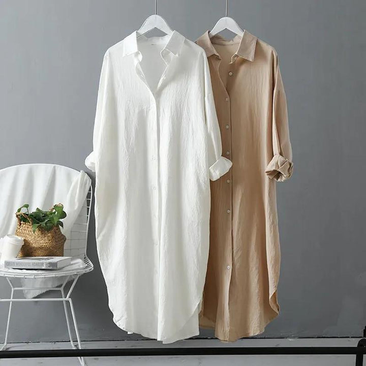 Damen oversized Blusenhemd in lässigem Schnitt mit Knopfleiste Drune