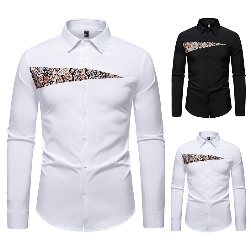 Herren Slim-Fit Business-Hemd mit Paisley-Brustpasse und Kentkragen Drune