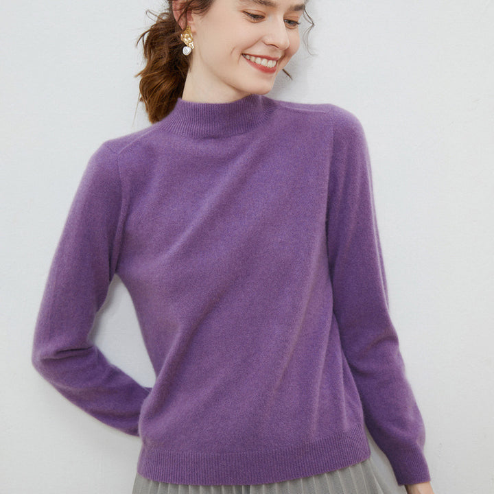 Damen weicher Feinstrick-Mockneckpullover mit Angora‑Look und legerer Silhouette Drune