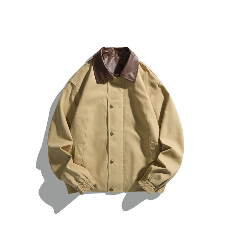 Herren Kurz geschnittene Blousonjacke mit Kunstlederkragen, Druckknopfleiste und elastischen Bündchen Drune