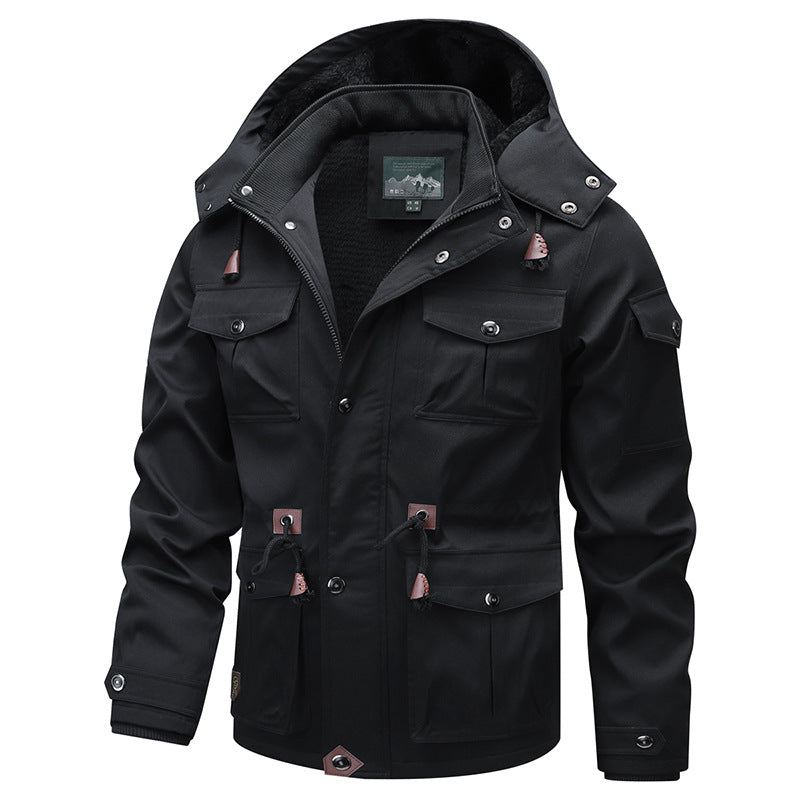 Herren Militärinspirierter Canvas-Parka mit Teddyfleece-Innenfutter und verstellbarem Taillenzug Drune