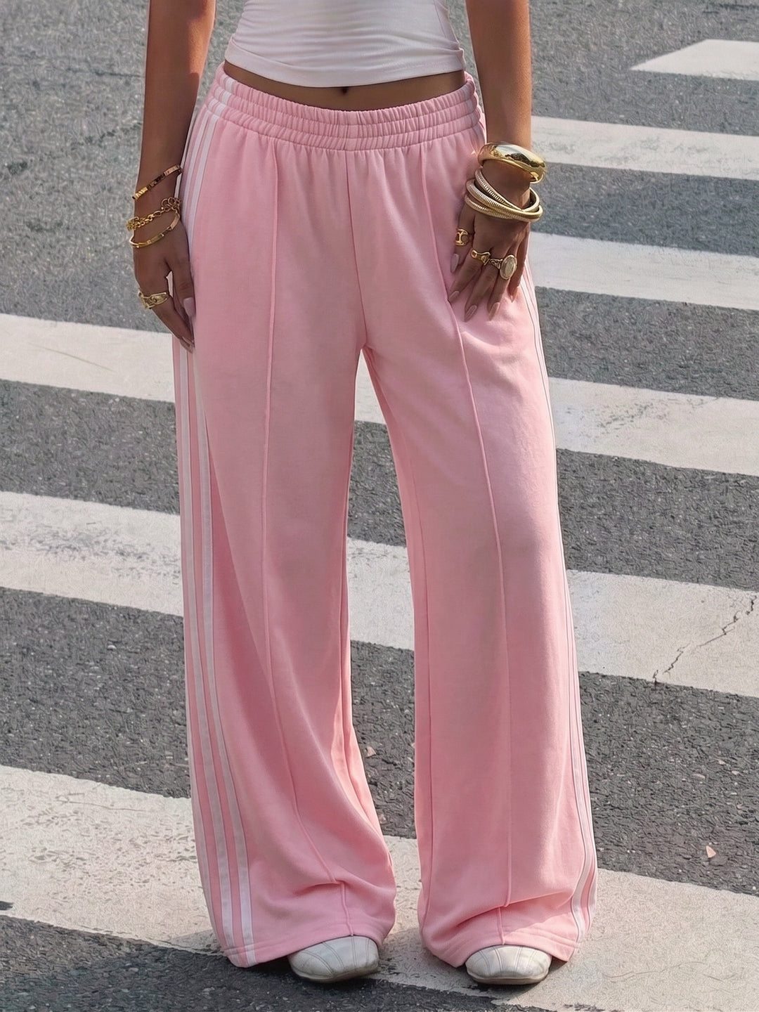 Damen Weite Trainingshose mit elastischem Bund und kontraststreifen Drune