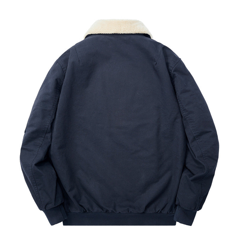 Herren Sherpagefütterte Pilotenjacke im Bomberstil mit Teddykragen und Utility‑Details Drune