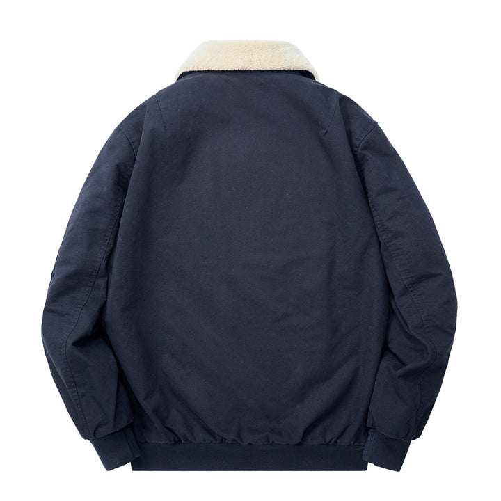 Herren Sherpagefütterte Pilotenjacke im Bomberstil mit Teddykragen und Utility‑Details Drune