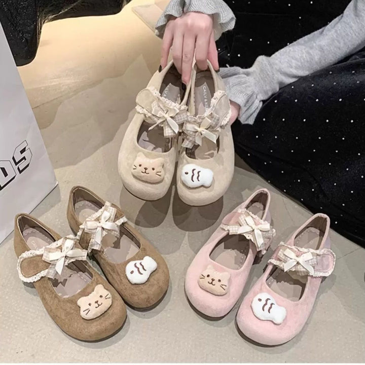 Damen Verspielte Mary-Jane-Ballerinas mit Plüsch‑Applikation und Klettverschluss Drune