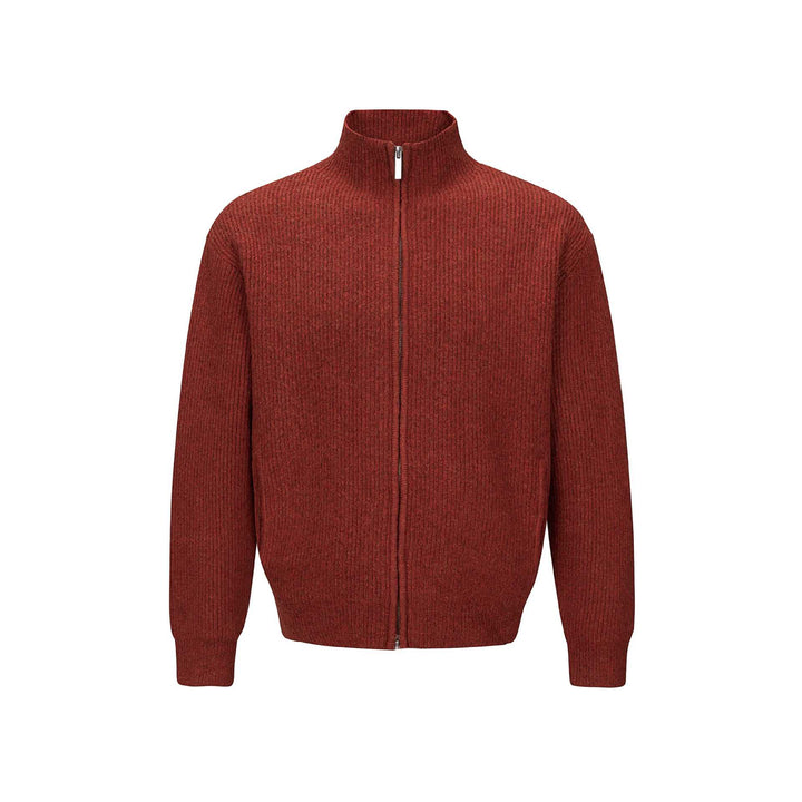 Unisex Kurzer gerippter Strickzipper mit hohem Stehkragen und schlankem Bund Drune