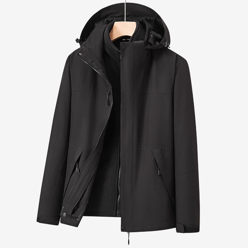 Unisex zweilagige wasserabweisende Outdoorjacke mit Kapuze und Colorblock-Design Drune