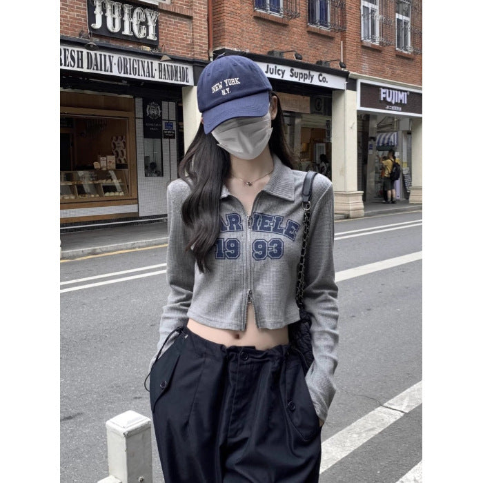 Damen modisches und sportliches Cropped-Shirt mit Reißverschluss Drune