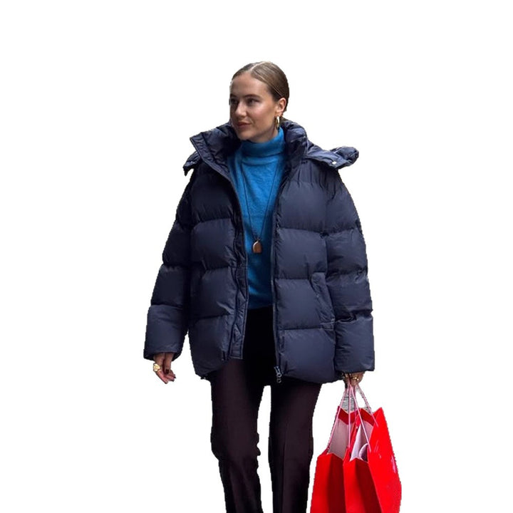 Damen Oversize Stepp-Pufferjacke mit abnehmbarer Kapuze und Zwei-Wege-Reißverschluss Drune