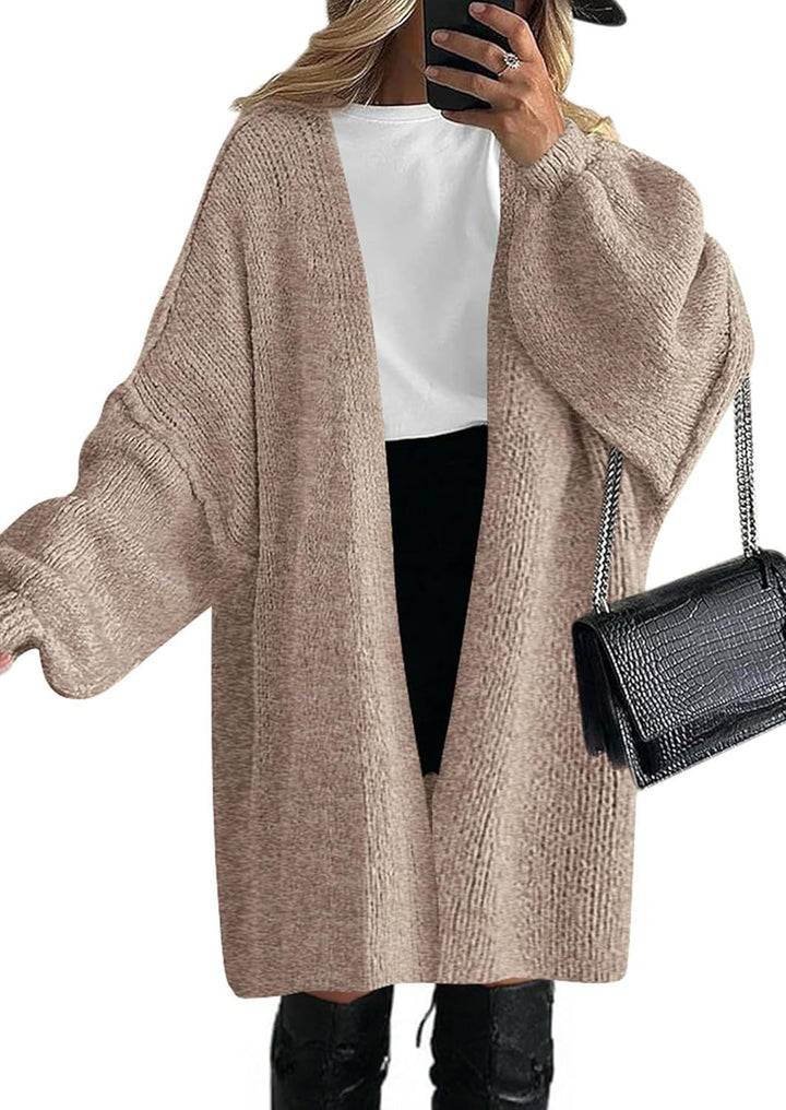 Damen Oversize Strickcardigan mit weiten Ballonärmeln und offener Front Drune