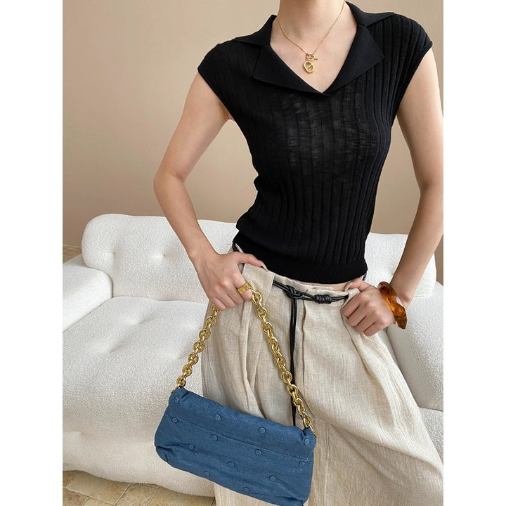 Damen Figurbetontes Strickoberteil mit elegantem V-Ausschnitt Drune