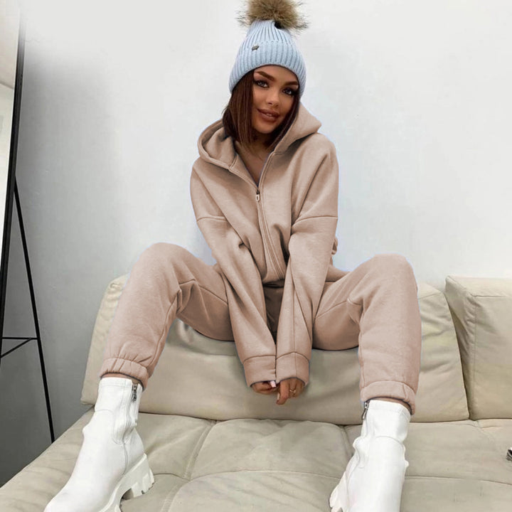 Damen sportlicher Kapuzenoverall mit praktischen Taschen und elastischen Bündchen Drune
