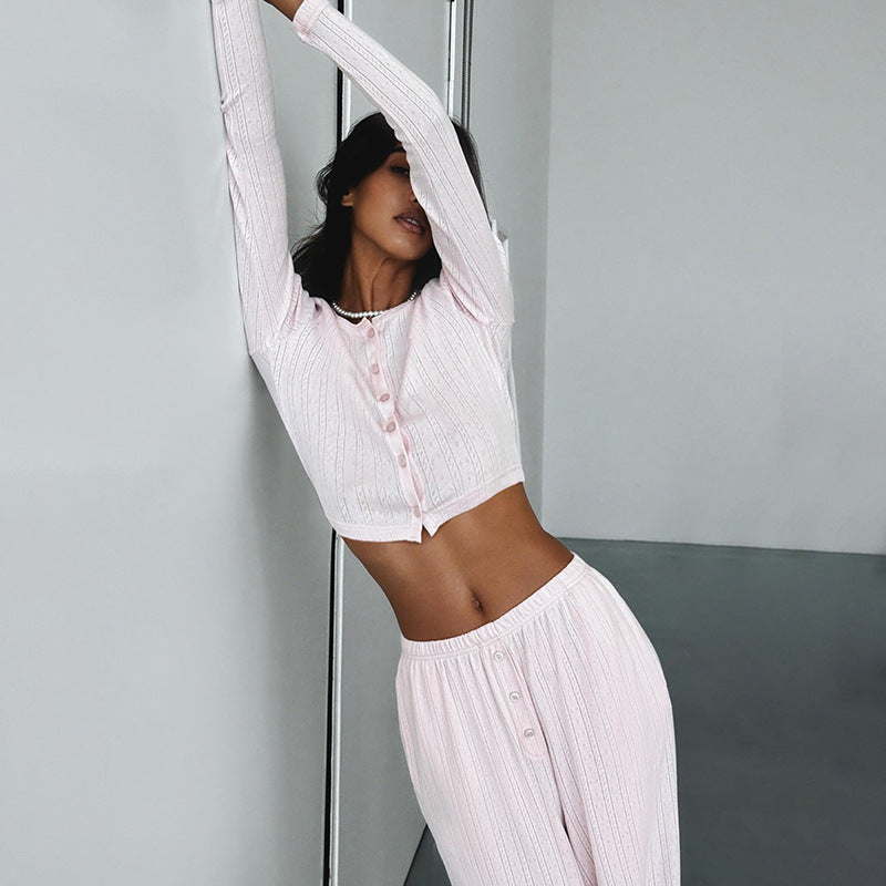 Damen Langarm-Crop-Top mit Knopfleiste und weichem Material Drune