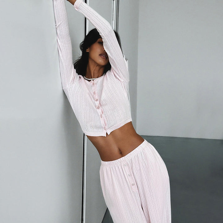 Damen Langarm-Crop-Top mit Knopfleiste und weichem Material Drune