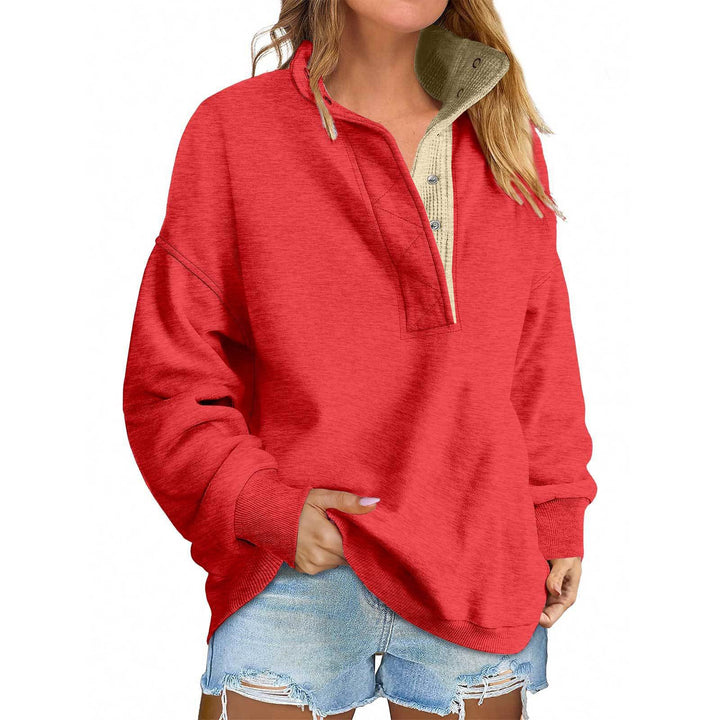 Damen Oversize-Henley-Sweatshirt mit Stehkragen und Druckknopfleiste Drune