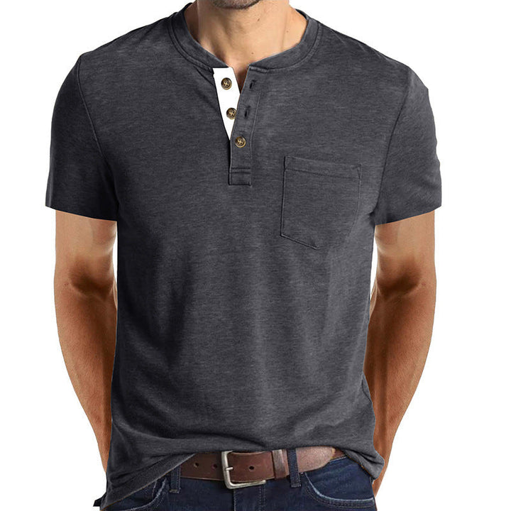 Herren T-Shirt mit strukturiertem Kragen und Brusttasche Drune