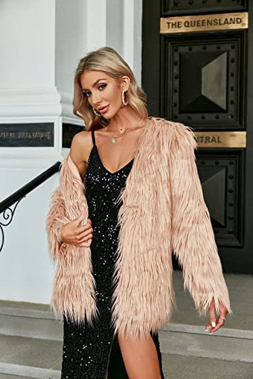 Damen Extravagante Kunstfelljacke mit flauschiger Textur Drune
