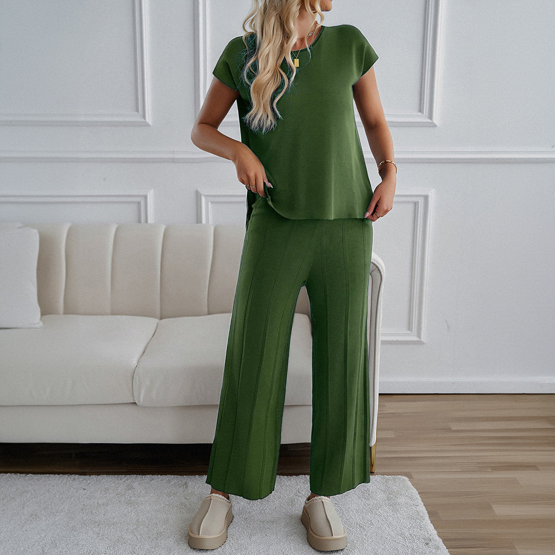 Damen Lässiges Zweiteiliges Lounge-Set mit weitem Oberteil und Palazzo-Hose Drune