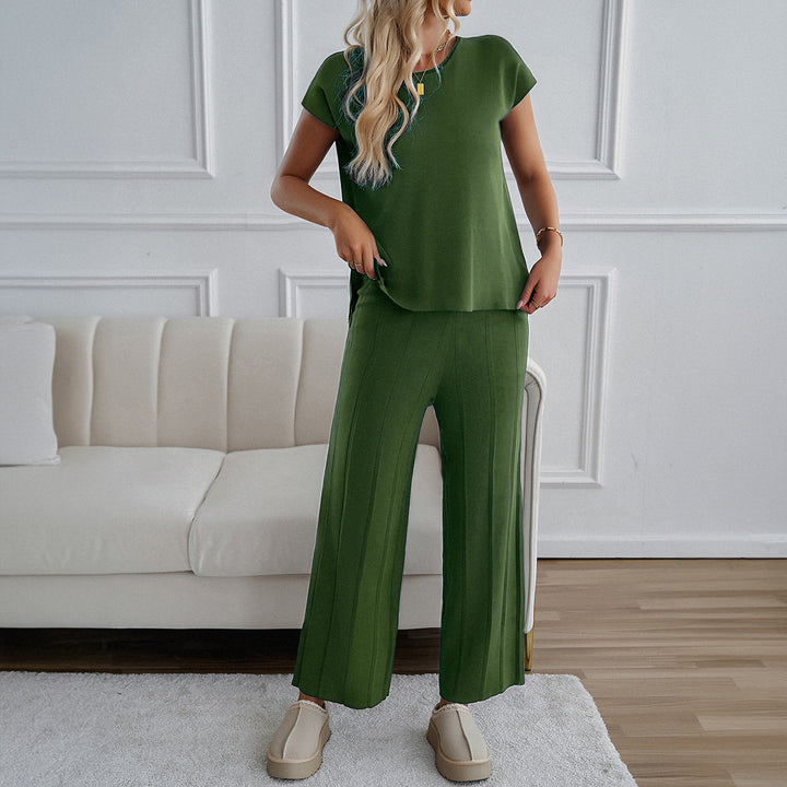 Damen Lässiges Zweiteiliges Lounge-Set mit weitem Oberteil und Palazzo-Hose Drune