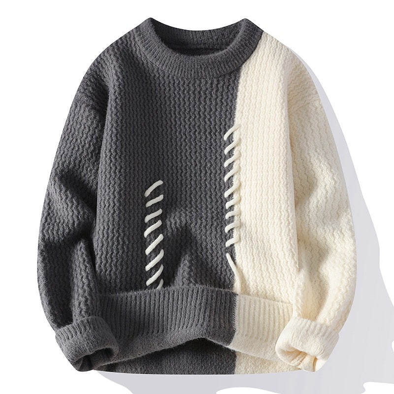 Damen Zweifarbiger Oversize-Strickpullover mit Ziernähten und Waffelstruktur Drune