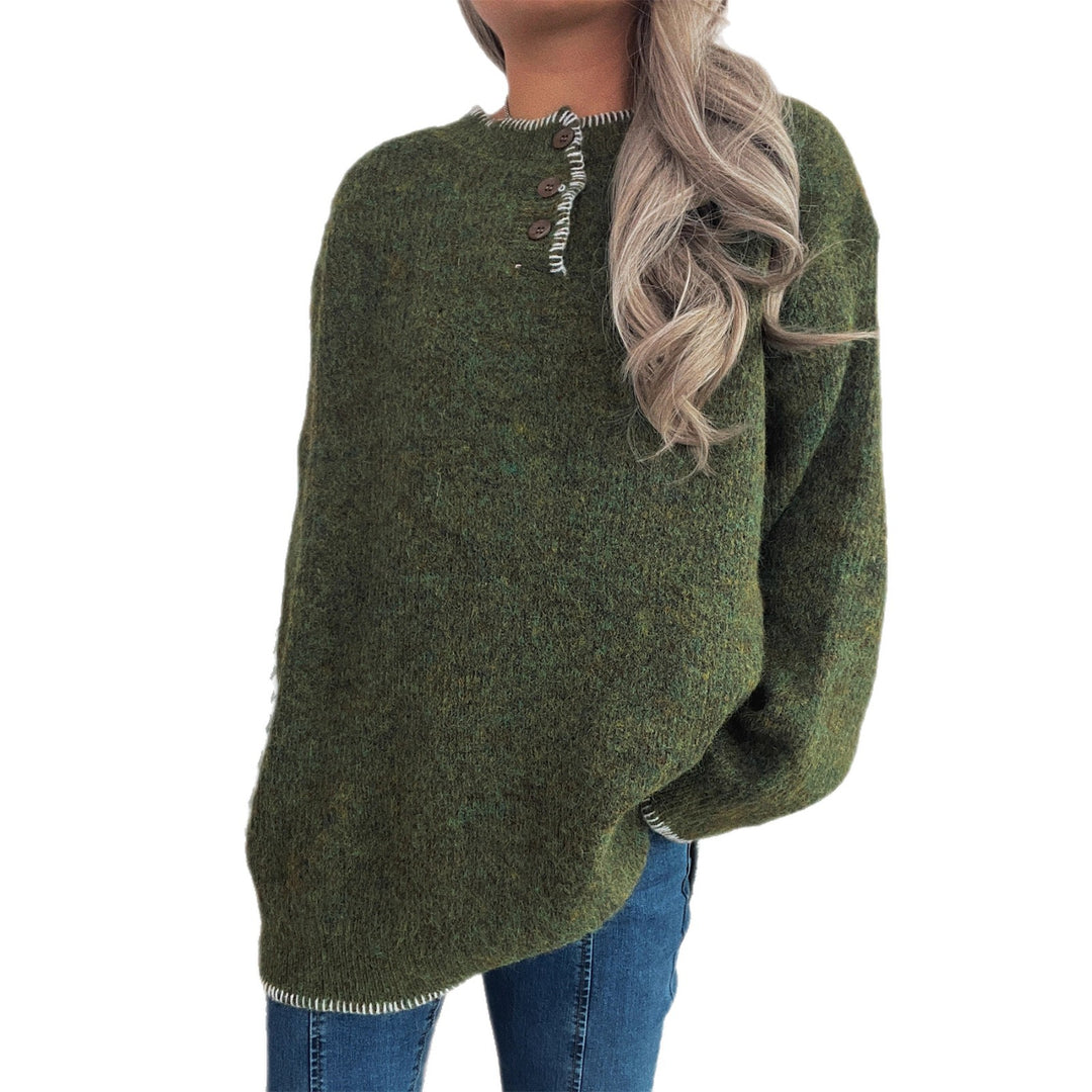 Damen lässiger Strickpullover mit klassischem Knopfdesign und übergroßem Schnitt Drune