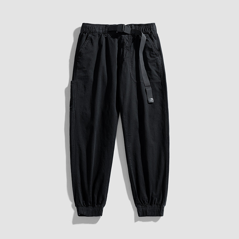 Herren Casual-Joggerhose aus Baumwoll‑Twill mit elastischem Bund, integriertem Webgürtel und geripptem Knöchelabschluss Drune