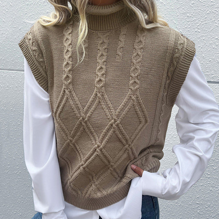 Damen Hochwertiges Strickoberteil mit Stehkragen und Rautenmuster Drune