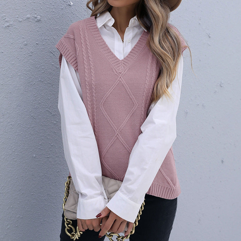 Damen Strick-Longweste mit Zopfmuster, V‑Ausschnitt und entspanntem Oversize-Schnitt Drune