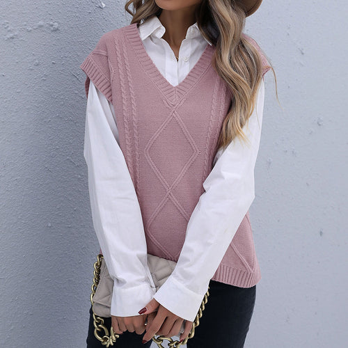 Damen Strick-Longweste mit Zopfmuster, V‑Ausschnitt und entspanntem Oversize-Schnitt Drune