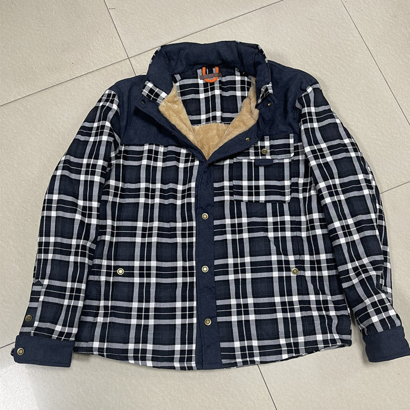 Herren Kariertes Thermo-Hemdjacke mit Teddyfutter und Cordbesatz Drune