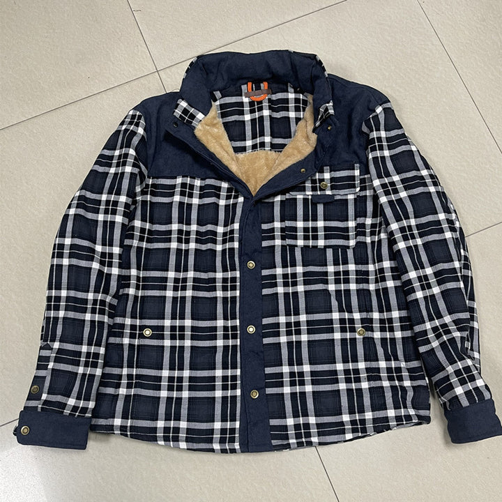 Herren Kariertes Thermo-Hemdjacke mit Teddyfutter und Cordbesatz Drune