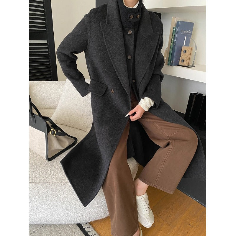 Damen eleganter Wollmantel mit doppelter Knopfleiste und oversized Schnitt Drune