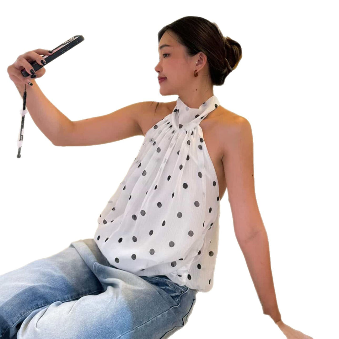 Damen Haltertop mit Polka-Dots und Schleifenakzent Drune
