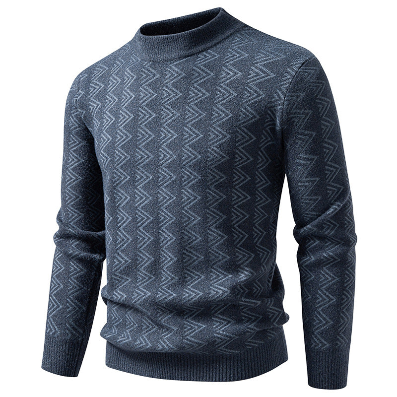 Herren Feinstrick-Mockneck-Pullover mit geometrischem Zickzack-Jacquard Drune