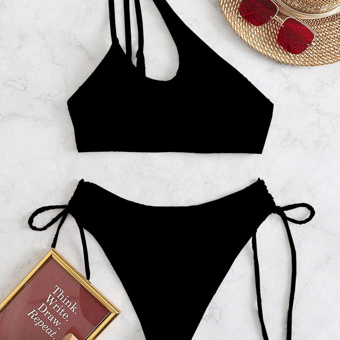 Damen Bikini-Set mit asymmetrischem Oberteil und seitlicher Schnürung Drune