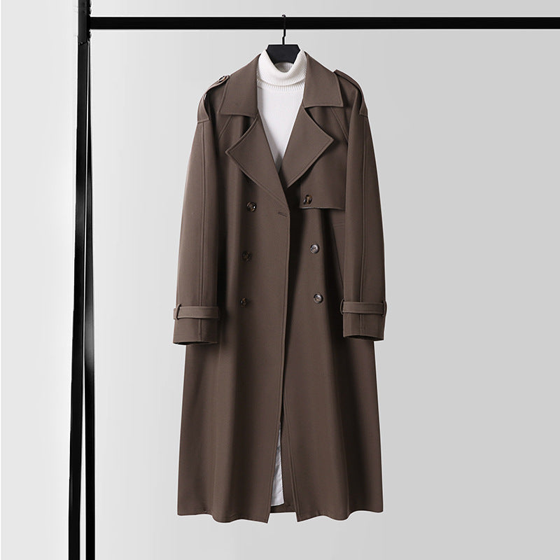 Damen Eleganter Maxi-Trenchcoat aus Wollmischung mit weitem Schalkragen und Bindegürtel Drune