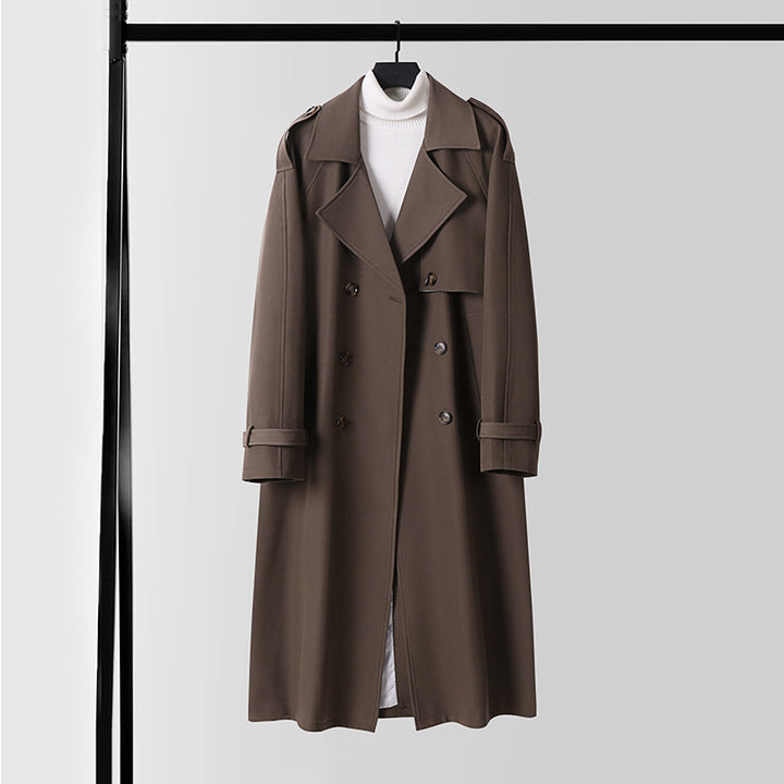 Damen Eleganter Maxi-Trenchcoat aus Wollmischung mit weitem Schalkragen und Bindegürtel Drune