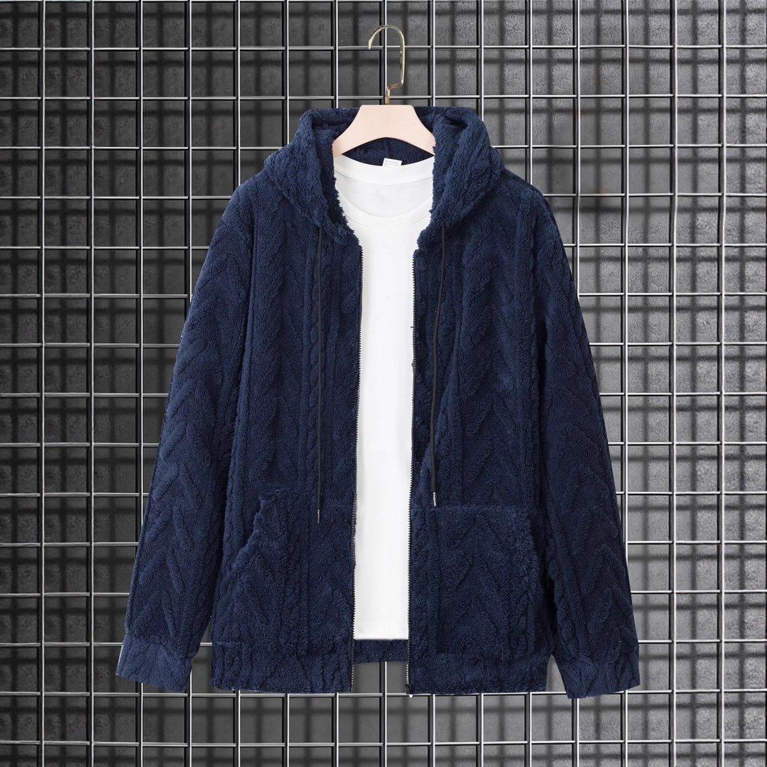 Herren kuschelige Kapuzenjacke aus Teddyfleece mit durchgehendem Reißverschluss und Kängurutaschen Drune