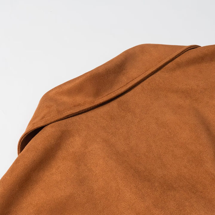 Damen Wildlederoptik Fransenjacke mit Oversized‑Schnitt, Taillengürtel und Statement‑Ärmeln Drune