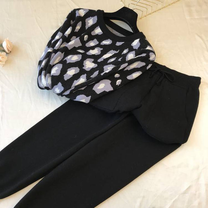 Damen stylisches Freizeitstrickset mit hohem Kragen Drune