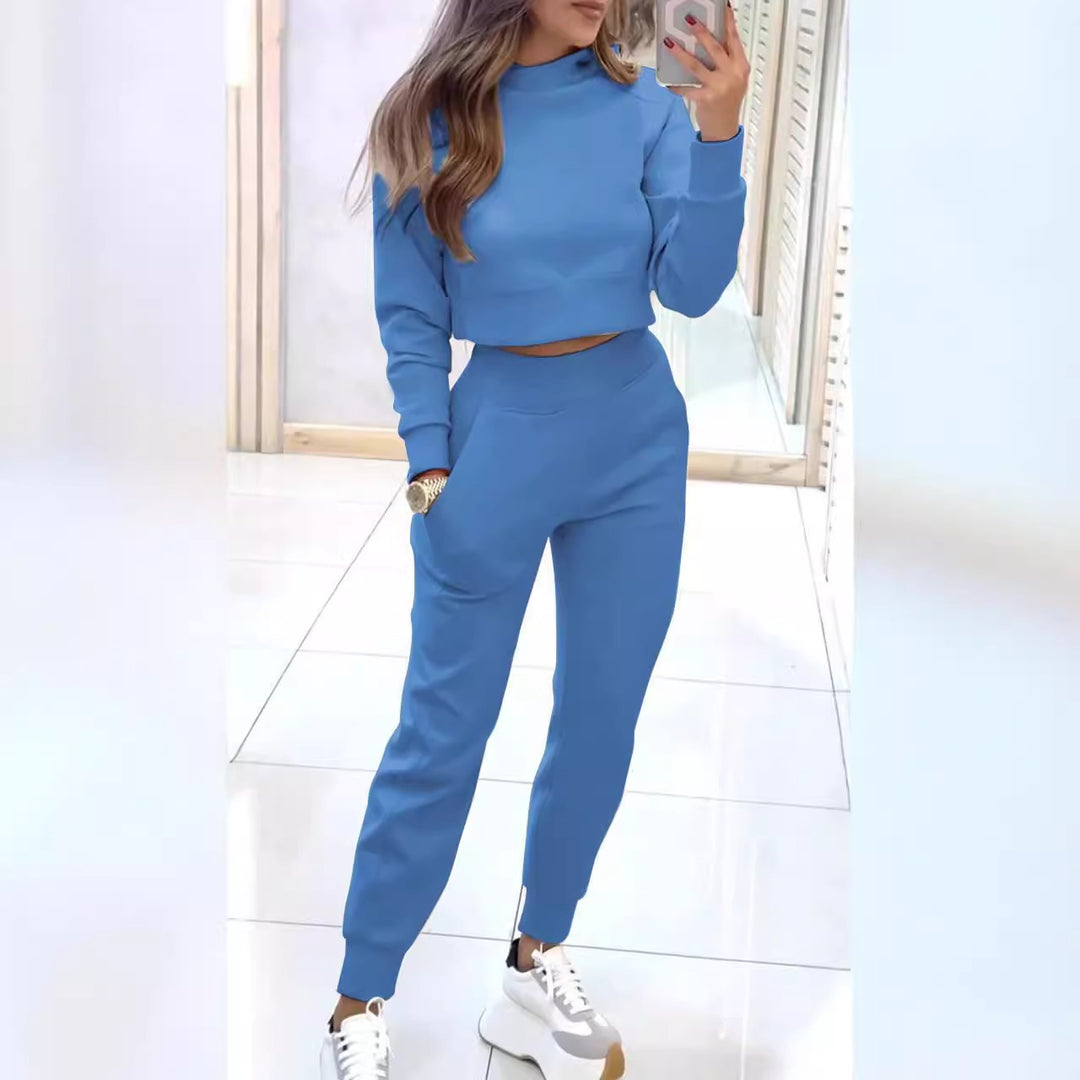 Damen Sweatpants-Set mit hohem Kragen und modischem cropped Oberteil Drune