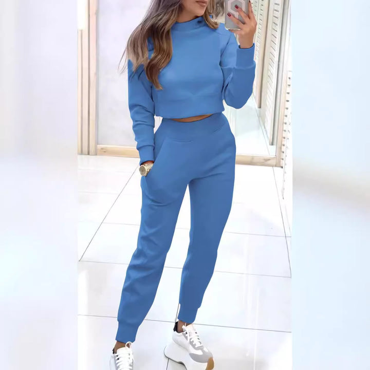 Damen Sweatpants-Set mit hohem Kragen und modischem cropped Oberteil Drune
