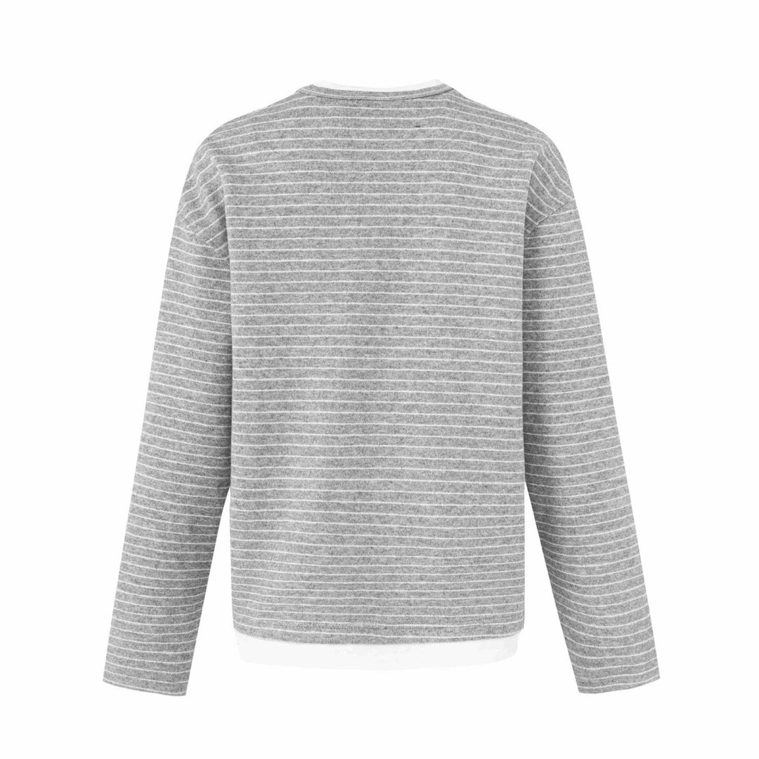Damen Gestreiftes Langarm-Henley-Shirt mit Knopfleiste und Lagenlook Drune