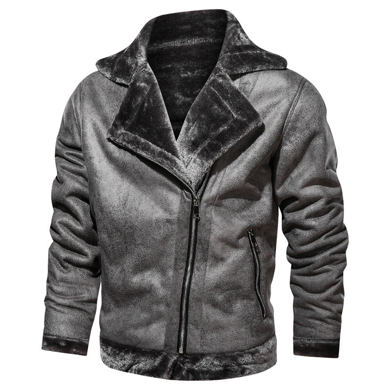 Herren Bikerjacke aus Lederimitat mit Teddyfell-Futter und asymmetrischem Reißverschluss Drune