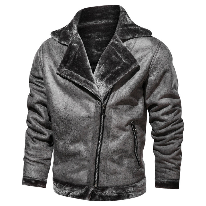 Herren Bikerjacke aus Lederimitat mit Teddyfell-Futter und asymmetrischem Reißverschluss Drune